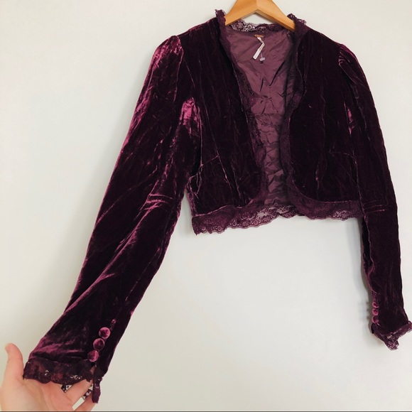 Free People Jackets Coats Plum Crushed Velvet Cropped Jacket 8
